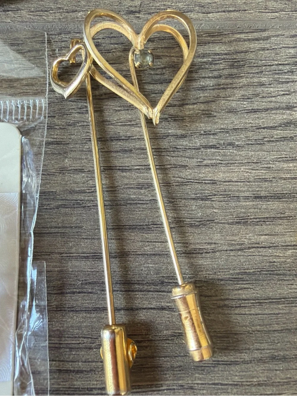 8 piece Heart Pins Gold Heart Brooch - Gold and White Heart Accent, Some Vintage